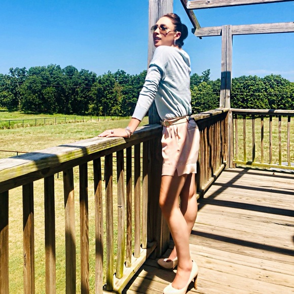 Silk Pale Blush Pink Editor Shorts - Picture 5 of 8